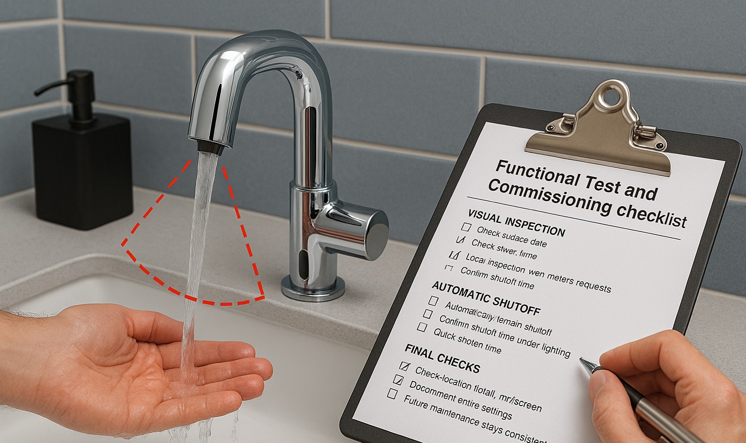 Final functional test and commissioning checklist at the sink